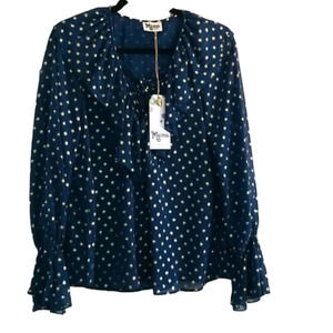 NEW WITH TAGS - NAVY BLOUSE WITH POLKA DOTS